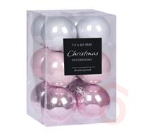 Karácsonyfa dísz gömb 12db 6cm pink gyöngyház CAN204770
