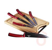 Késkészlet+bambusz deszka 6r. rm. tm. bevonat Metal.burgundy