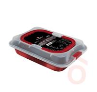 Tepsi 36,5x24,5x5,5cm fedővel acél-titán tm. Metal.burgundy