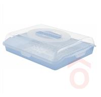 Süteményes doboz műanyag fedeles szögletes 35x45x11cm kék