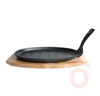 Tálaló serpenyő ovál fa alátét+nyél 28cm öntöttvas
