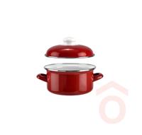 Lábas 1,5l fedővel zománcozott piros sav 16cm 14209 PHome