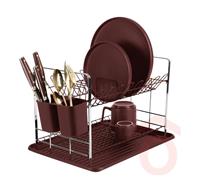 Edényszárító fém + műanyag bordó tálca 48x32x29cm  BH/8594