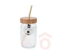 Üvegpohár bambusz szívószál+tető 500ml CD1002710