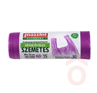 Szemeteszsák 60l 15db 59x72cm rec.köt.fül lila Mazz