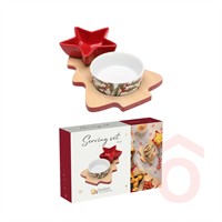 Kínálótál karácsonyi 3 rész porcelán bambusz 22x15x1cm
