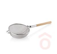 Szűrő rozsdamentes 30cm dupla hálós fa nyéllel 80071080