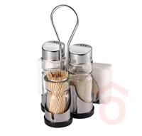 Só és bors szóró fém üveg tetővel szalvéta és fogvájótartó