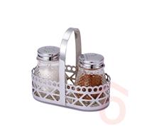 Só és bors szóró üveg fém tetővel füles fém tartóban