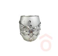 Mécsestartó üveg hordó köves virág ezüst 413879